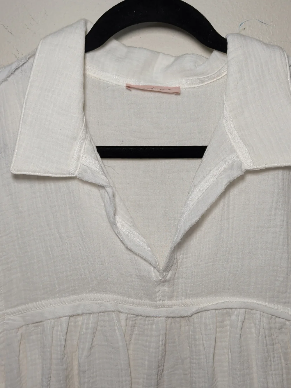 Ces Femme Cotton Muslin Babydoll Blouse White Collared Cottagecore Womens Size L - Picture 3 of 6